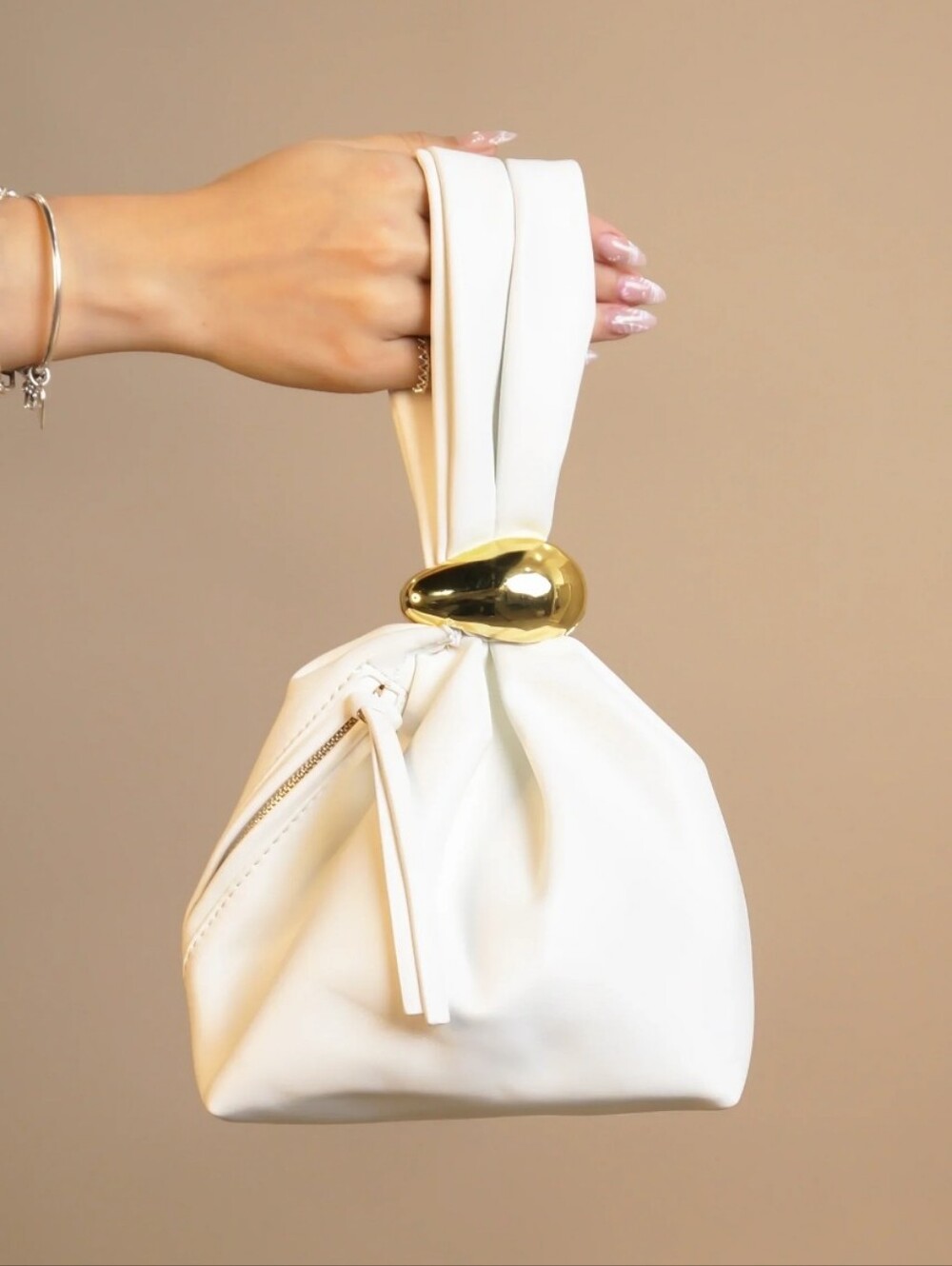 Tan Knot Handle Women's Wrist Bag
